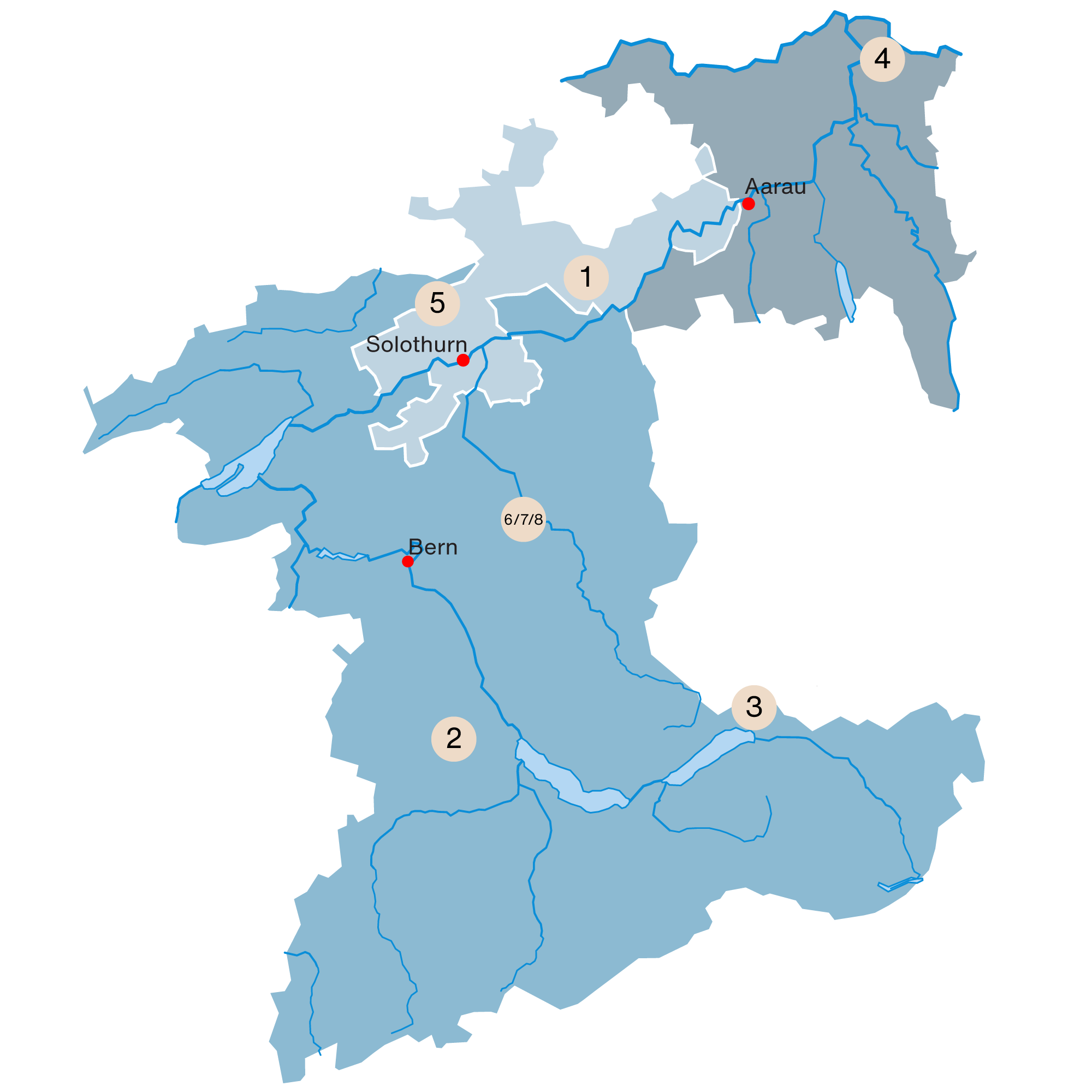 Karte Region Aare mit Schwingfest-Standorten 2024