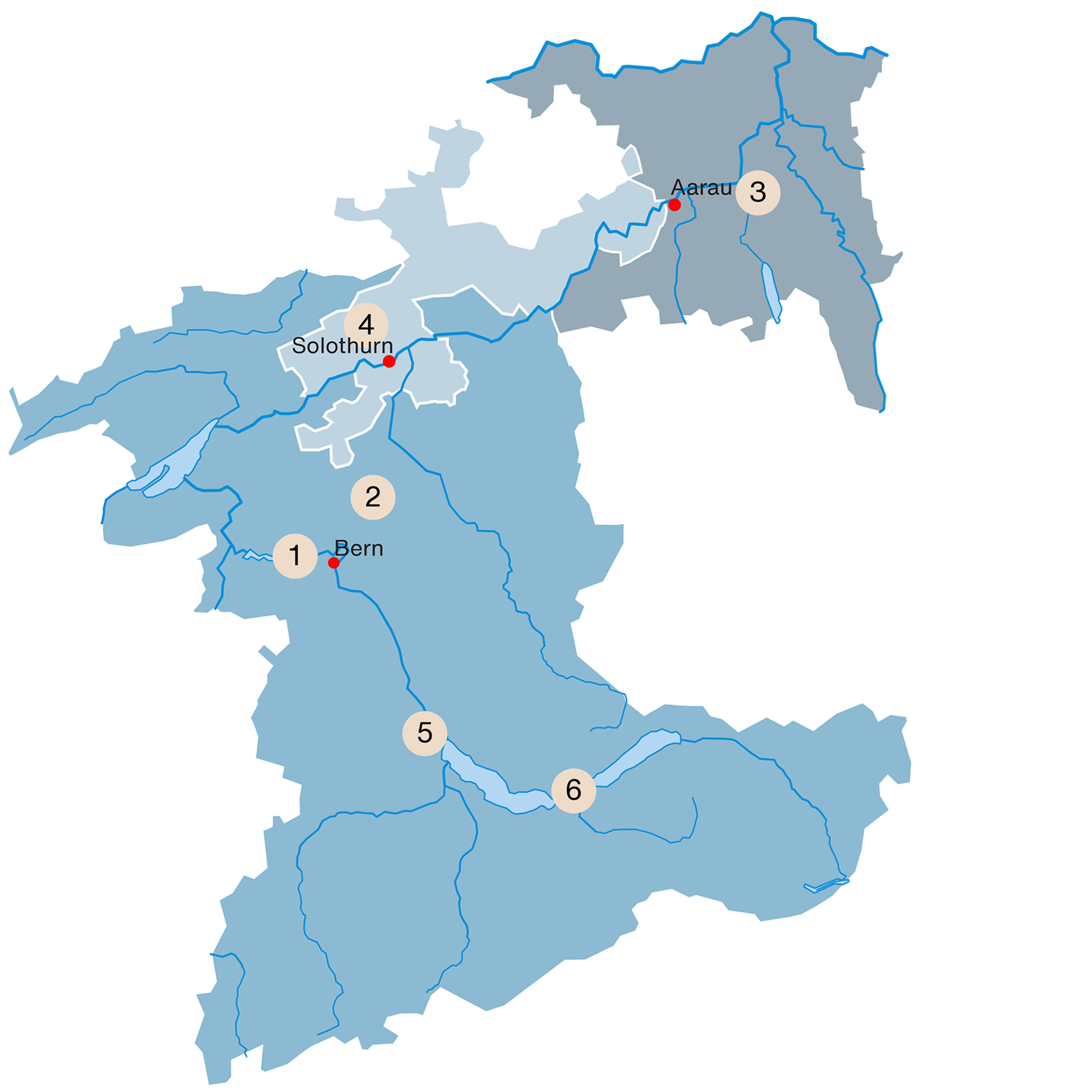 Karte Region Aare mit Schnupperschwingen-Standorten 2023